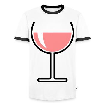 Verre de vin rosé ouvert rond (vin rosé / vin / 2C) - T-shirt contrasté Homme - blanc/noir - Devant - AI Model Female 172 light (172cm) & AI Model Male 178 dark (178cm)