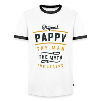Pappy The Man The Myth The Legend - Funny Grandpa - Men's Ringer Shirt - white/black - Front - AI Model Female 172 light (172cm) & AI Model Male 178 dark (178cm)