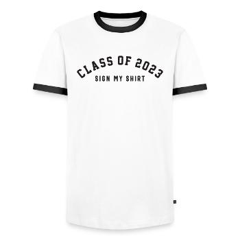 Class of 2023 Sign My Shirt -Funny - Men's Ringer Shirt - white/black - Front - AI Model Female 172 light (172cm) & AI Model Male 178 dark (178cm)
