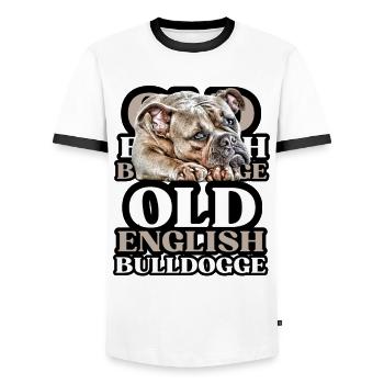 OLD ENGLISH BULLDOG Dog Dogs Bulldog - Men's Ringer Shirt - white/black - Front - AI Model Female 172 light (172cm) & AI Model Male 178 dark (178cm)