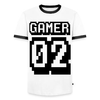 Gamer 01 02 03 Gambler Gift Gamble Retro Game - T-shirt contrasté Homme - blanc/noir - Devant - AI Model Female 172 light (172cm) & AI Model Male 178 dark (178cm)