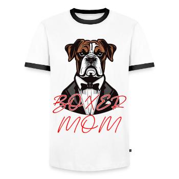 BOXER DOG MAMA - Men's Ringer Shirt - white/black - Front - AI Model Female 172 light (172cm) & AI Model Male 178 dark (178cm)