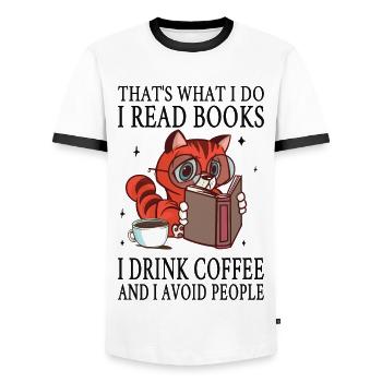 Je lis des livres, je bois du café et j’évite les gens - T-shirt contrasté Homme - blanc/noir - Devant - AI Model Female 172 light (172cm) & AI Model Male 178 dark (178cm)