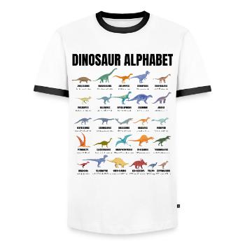 Dinosaur Alphabet - Types Of Dinosaurs - Dino - Men's Ringer Shirt - white/black - Front - AI Model Female 172 light (172cm) & AI Model Male 178 dark (178cm)