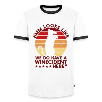 Looks Like We Do Have A Winecident Funny Wine Cat - Men's Ringer Shirt - white/black - Front - AI Model Female 172 light (172cm) & AI Model Male 178 dark (178cm)