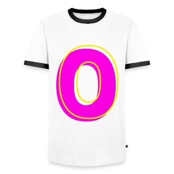 O - Votre nom - Votre lettre - T-shirt contrasté Homme - blanc/noir - Devant - AI Model Female 172 light (172cm) & AI Model Male 178 dark (178cm)