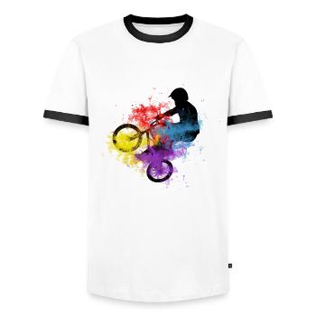 Bmx Freestyle - Men's Ringer Shirt - white/black - Front - AI Model Female 172 light (172cm) & AI Model Male 178 dark (178cm)