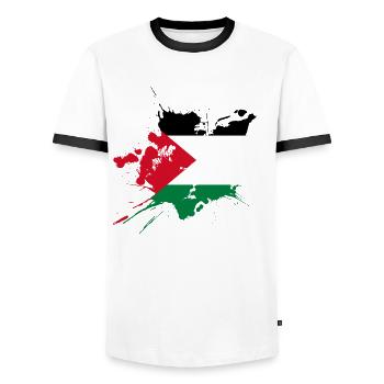 Palästina - Männer Kontrast-T-Shirt - Weiß/Schwarz - Vorne - AI Model Female 172 light (172cm) & AI Model Male 178 dark (178cm)