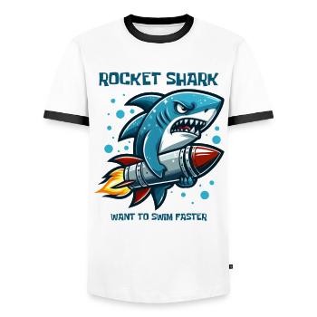 Rocket Shark Drôles D’animaux - T-shirt contrasté Homme - blanc/noir - Devant - AI Model Female 172 light (172cm) & AI Model Male 178 dark (178cm)
