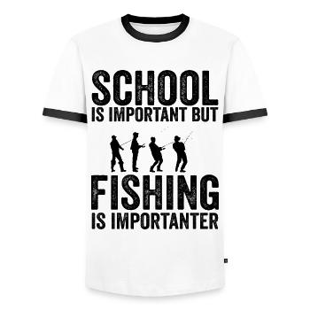 Schule ist wichtig, aber Angeln ist noch wichtiger - Männer Kontrast-T-Shirt - Weiß/Schwarz - Vorne - AI Model Female 172 light (172cm) & AI Model Male 178 dark (178cm)
