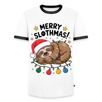 paresseux Noël drôle animal fées lumières - T-shirt contrasté Homme - blanc/noir - Devant - AI Model Female 172 light (172cm) & AI Model Male 178 dark (178cm)
