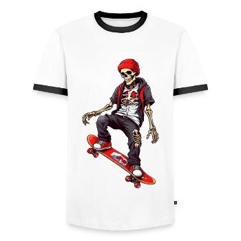 Skateboard Squelette - T-shirt contrasté Homme - blanc/noir - Devant - AI Model Female 172 light (172cm) & AI Model Male 178 dark (178cm)