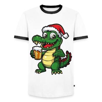 Alligator Bière de Noël Drôle - T-shirt contrasté Homme - blanc/noir - Devant - AI Model Female 172 light (172cm) & AI Model Male 178 dark (178cm)