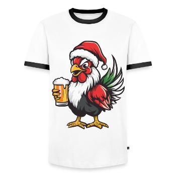 Hahn Weihnachten Bier Lustig - Männer Kontrast-T-Shirt - Weiß/Schwarz - Vorne - AI Model Female 172 light (172cm) & AI Model Male 178 dark (178cm)
