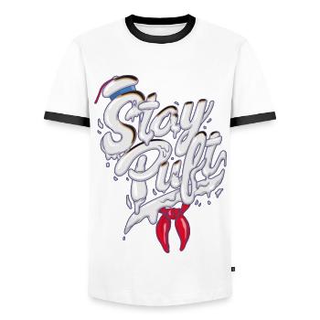 Ghostbusters Stay Puft Marshmallow-Mann - Männer Kontrast-T-Shirt - Weiß/Schwarz - Vorne - AI Model Female 172 light (172cm) & AI Model Male 178 dark (178cm)