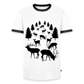 Cerf, chevreuil, cerf élaphe, daim, cerf, chevreuil - T-shirt contrasté Homme - blanc/noir - Devant - AI Model Female 172 light (172cm) & AI Model Male 178 dark (178cm)