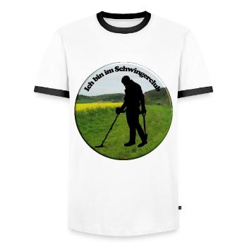 Der Detektor-Schwinger muss sich an Gesetze halten - Männer Kontrast-T-Shirt - Weiß/Schwarz - Vorne - AI Model Female 172 light (172cm) & AI Model Male 178 dark (178cm)
