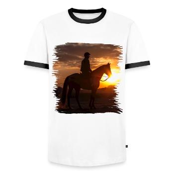 Horseback riding is an old tradition - Men's Ringer Shirt - white/black - Front - AI Model Female 172 light (172cm) & AI Model Male 178 dark (178cm)