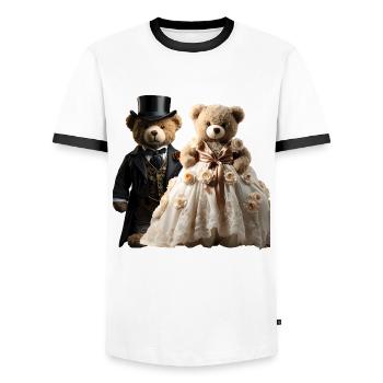 Two happy newlywed bears - Men's Ringer Shirt - white/black - Front - AI Model Female 172 light (172cm) & AI Model Male 178 dark (178cm)
