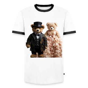 Two teddy bears newly married - Men's Ringer Shirt - white/black - Front - AI Model Female 172 light (172cm) & AI Model Male 178 dark (178cm)