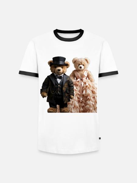 Two teddy bears newly married - Men's Ringer Shirt - white/black