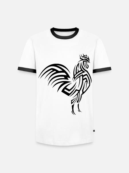 Rooster Tribal Tattoo - Men's Ringer Shirt - white/black