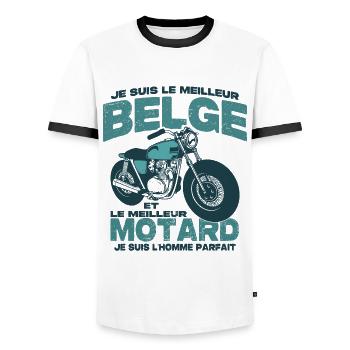 Le meilleur motard et le meilleur belge - T-shirt contrasté Homme - blanc/noir - Devant - AI Model Female 172 light (172cm) & AI Model Male 178 dark (178cm)