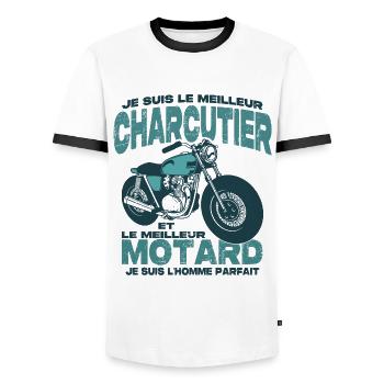 Le meilleur motard et le meilleur charcutier - T-shirt contrasté Homme - blanc/noir - Devant - AI Model Female 172 light (172cm) & AI Model Male 178 dark (178cm)