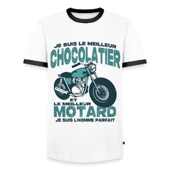 Le meilleur motard et le meilleur chocolatier - T-shirt contrasté Homme - blanc/noir - Devant - AI Model Female 172 light (172cm) & AI Model Male 178 dark (178cm)