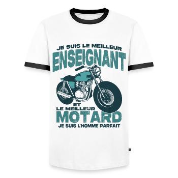 Le meilleur motard et le meilleur enseignant - T-shirt contrasté Homme - blanc/noir - Devant - AI Model Female 172 light (172cm) & AI Model Male 178 dark (178cm)