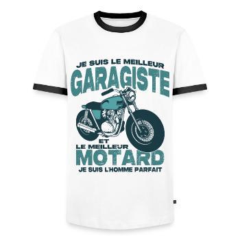 Le meilleur motard et le meilleur garagiste - T-shirt contrasté Homme - blanc/noir - Devant - AI Model Female 172 light (172cm) & AI Model Male 178 dark (178cm)