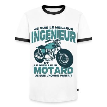 Le meilleur motard et le meilleur ingénieur - T-shirt contrasté Homme - blanc/noir - Devant - AI Model Female 172 light (172cm) & AI Model Male 178 dark (178cm)