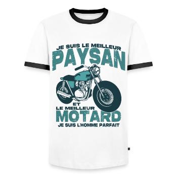 Le meilleur motard et le meilleur paysan - T-shirt contrasté Homme - blanc/noir - Devant - AI Model Female 172 light (172cm) & AI Model Male 178 dark (178cm)