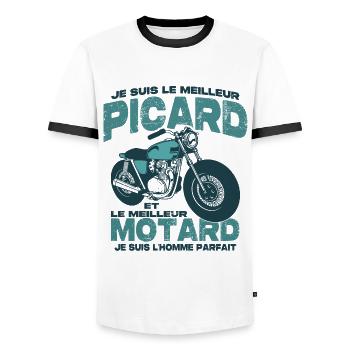 Le meilleur motard et le meilleur picard - T-shirt contrasté Homme - blanc/noir - Devant - AI Model Female 172 light (172cm) & AI Model Male 178 dark (178cm)