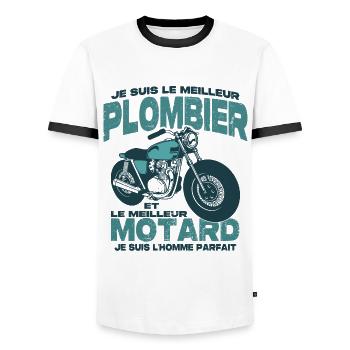 Le meilleur motard et le meilleur plombier - T-shirt contrasté Homme - blanc/noir - Devant - AI Model Female 172 light (172cm) & AI Model Male 178 dark (178cm)