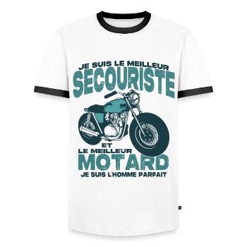 Le meilleur motard et le meilleur secouriste - T-shirt contrasté Homme - blanc/noir - Devant - AI Model Female 172 light (172cm) & AI Model Male 178 dark (178cm)