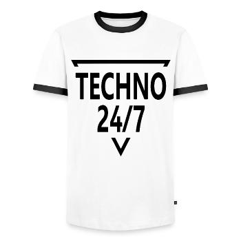 Techno - techno music - Men's Ringer Shirt - white/black - Front - AI Model Female 172 light (172cm) & AI Model Male 178 dark (178cm)