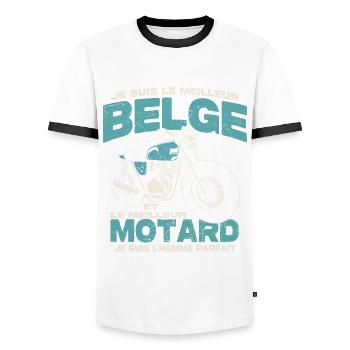 Le meilleur belge et le meilleur motard - T-shirt contrasté Homme - blanc/noir - Devant - AI Model Female 172 light (172cm) & AI Model Male 178 dark (178cm)