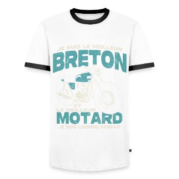 Le meilleur breton et le meilleur motard - T-shirt contrasté Homme - blanc/noir - Devant - AI Model Female 172 light (172cm) & AI Model Male 178 dark (178cm)