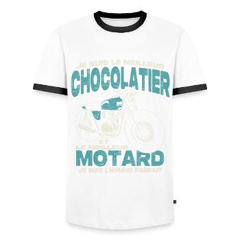 Le meilleur chocolatier et le meilleur motard - T-shirt contrasté Homme - blanc/noir - Devant - AI Model Female 172 light (172cm) & AI Model Male 178 dark (178cm)