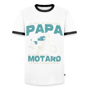 Le meilleur papa et le meilleur motard - T-shirt contrasté Homme - blanc/noir - Devant - AI Model Female 172 light (172cm) & AI Model Male 178 dark (178cm)