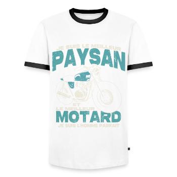 Le meilleur paysan et le meilleur motard - T-shirt contrasté Homme - blanc/noir - Devant - AI Model Female 172 light (172cm) & AI Model Male 178 dark (178cm)