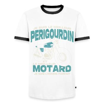 Le meilleur perigourdin et le meilleur motard - T-shirt contrasté Homme - blanc/noir - Devant - AI Model Female 172 light (172cm) & AI Model Male 178 dark (178cm)