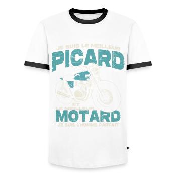 Le meilleur picard et le meilleur motard - T-shirt contrasté Homme - blanc/noir - Devant - AI Model Female 172 light (172cm) & AI Model Male 178 dark (178cm)