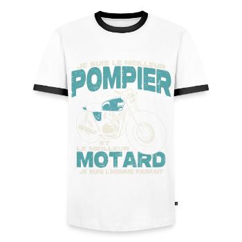 Le meilleur pompier et le meilleur motard - T-shirt contrasté Homme - blanc/noir - Devant - AI Model Female 172 light (172cm) & AI Model Male 178 dark (178cm)