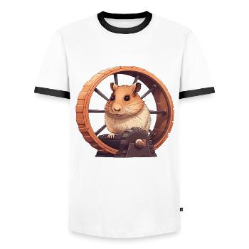 Hamster wheel against the next blackout - Men's Ringer Shirt - white/black - Front - AI Model Female 172 light (172cm) & AI Model Male 178 dark (178cm)
