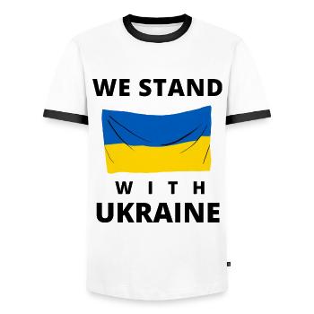 Ukraine Flag. we stand with ukraine - Men's Ringer Shirt - white/black - Front - AI Model Female 172 light (172cm) & AI Model Male 178 dark (178cm)