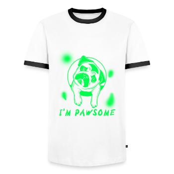 PUG LIFE, BEAUTIFUL DOGS,FUNNY DOG DESIGN - Men's Ringer Shirt - white/black - Front - AI Model Female 172 light (172cm) & AI Model Male 178 dark (178cm)