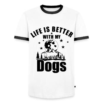 Live is better with my Dogs - Musher - Männer Kontrast-T-Shirt - Weiß/Schwarz - Vorne - AI Model Female 172 light (172cm) & AI Model Male 178 dark (178cm)