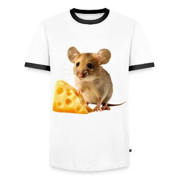 Souris avec un morceau de fromage - T-shirt contrasté Homme - blanc/noir - Devant - AI Model Female 172 light (172cm) & AI Model Male 178 dark (178cm)